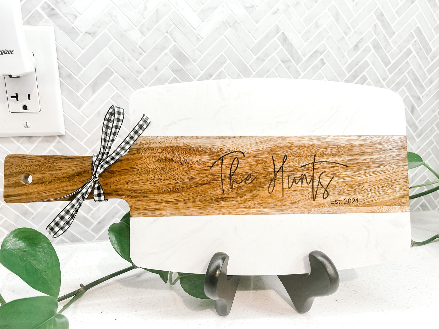 Custom Engraved Marble & Acacia Serving Board